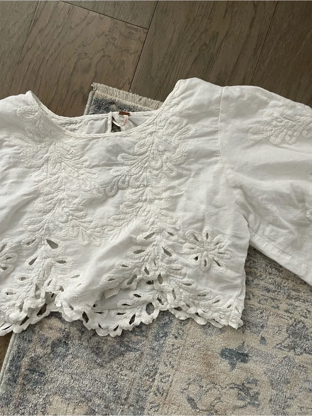 Free People Oleander White Embroidered Cropped Peasant Top